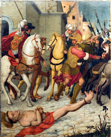 Sant Feliu arrossegat per cavalls. Joan de Borgonya, 1518-1521. Component del retaule de Sant Feliu