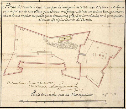Plànol del fort dels Caputxins. 1739
