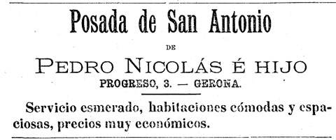 Anunci publicat al diari 'La Nueva Lucha' el 10/11/1889. La 'Posada' més tard seria l'hotel Peninsular de la família Nicolazzi