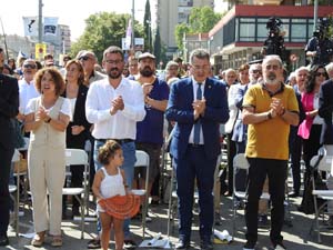 Diada Nacional 2023. Acte institucional a la plaça Catalunya, amb parlaments de Lluc Salellas, Miquel Noguer i Laia Cañigueral