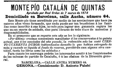 Anunci de redempció de quintes publicat al 'Diario de Gerona de Avisos y Notícias del 13/11/1892