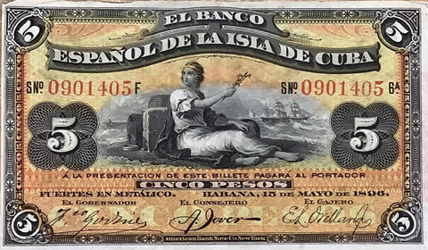Bitllet de cinc pesos. 1896