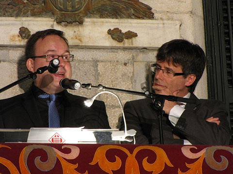 El pregoner de Fires, Francesc Cassú, i l'alcalde de Girona, Carles Puigdemont