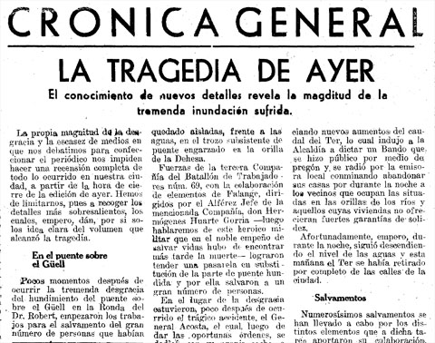 Fragment de El Pirineo del 19 d'octubre de 1940, amb la notícia de la tragèdia al pont de Can Vidal sobre el Güell
