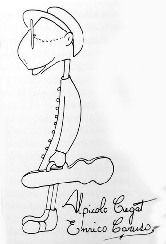 Caricatura de Cugat, jove, feta i dedicada per Enrico Caruso
