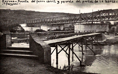 Puente del ferro carril y pasarela del portal de la barca. 1920