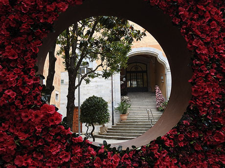 Temps de Flors 2017. Decoració floral del Pati de les Magnòlies, a la Seu del Govern de la Generalitat de Catalunya a Girona, amb azalees de Gant, Bèlgica