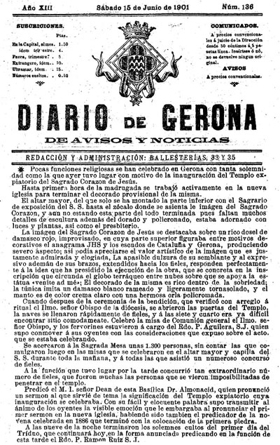 Diario de Gerona de avisos i notícias del dissabte 15 de juny 1901