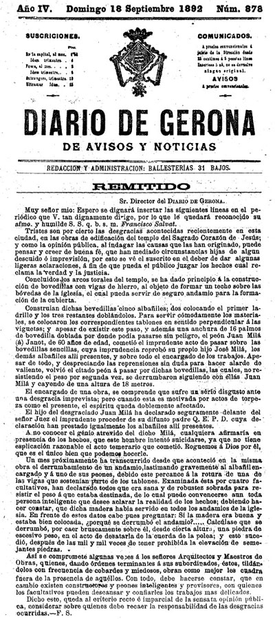 Diario de Gerona de avisos i notícias del diumenge 18 de setembre 1892