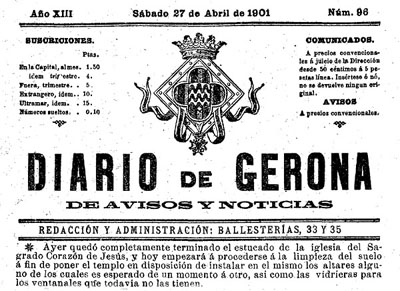 Diario de Gerona de avisos i notícias del dissabte 27 d'abril 1901