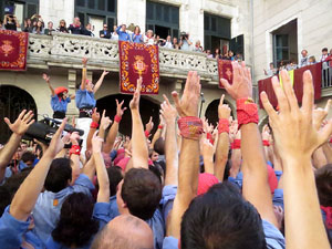 Fires 2017. La Diada Castellera a la pla&ccedil;a del Vi, amb els Marrecs de Salt, els Capgrossos de Matar&oacute; i els Minyons de Terrass