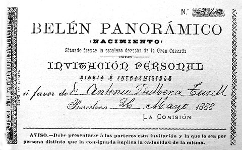 Invitació per visitar el pessebre de l'Exposició Universal de l'any 1888. Col·lecció Arxiu Històric de Barcelona