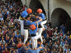 Fires 2019. La Diada Castellera a la pla&ccedil;a del Vi, amb els Marrecs de Salt, els Capgrossos de Matar&oacute; i els Minyons de Terrassa
