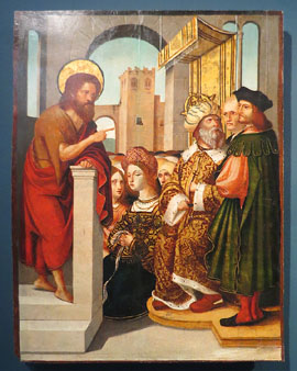 'Prèdica de sant Joan Baptista'. Taula del 'Retaule de san Joan Baptista'. Pere Mates. 1536. Oli sobre fusta