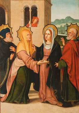 'Visitació'. Taula del retaule de sant Joan Baptista. Pere Mates. 1536. Oli sobre fusta