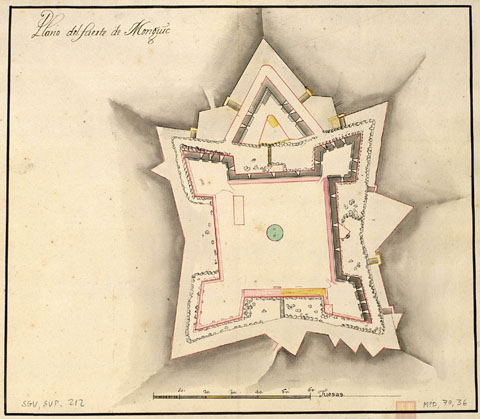 Plànol del castell de Montjuïc. Juan Diaz Pimienta, 1719
