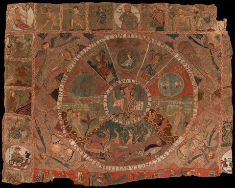 L'anomenat Tapís de la Creació, brodat amb fils de llana de colors sobre tela de lli. Finals del segle XI - principis del XII
