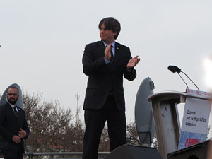 Acte del Consell per la Rep&uacute;blica Catalana a Perpiny&agrave; amb el President Carles Puigdemont i els consellers Clara Ponsat&iacute; i Toni Com&iacute;n