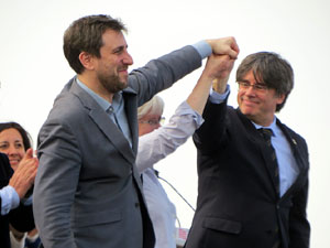 Acte del Consell per la Rep&uacute;blica Catalana a Perpiny&agrave; amb el President Carles Puigdemont i els consellers Clara Ponsat&iacute; i Toni Com&iacute;n