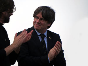 Acte del Consell per la Rep&uacute;blica Catalana a Perpiny&agrave; amb el President Carles Puigdemont i els consellers Clara Ponsat&iacute; i Toni Com&iacute;n