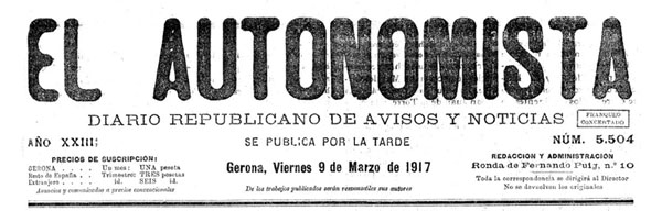 Capçalera del periòdic 'El Autonomista', començat a publicar el 18 de setembre de 1898