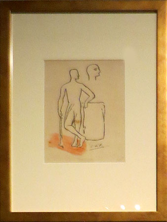 Octavi Romeu (Eugeni D'Ors). Home prehist&ograve;ric, 149. Original per al llibre 'Altamira' de Rafael Santos Torroella, Cobalto, 1949. Guaix sobre paper