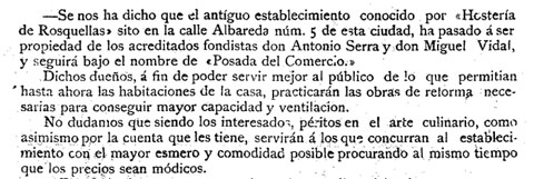 Notícia del canvi de propietaris de l'Hostal Rosquellas publicada al 'Diario de Gerona de avisos y notícias' del 20/6/1890