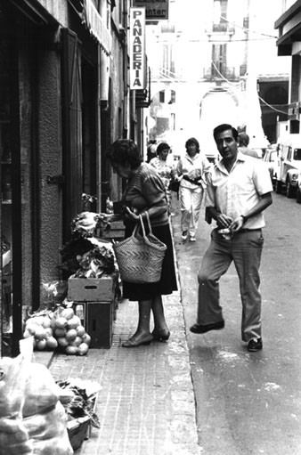 Botiga de fruites i verdures al carrer Anselm Clavé. 1986