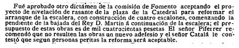 'Diario de Gerona de avisos y notícias' 1 de setembre 1907. S'aprova afegir 4 esgraons davant del nyap que hi havia