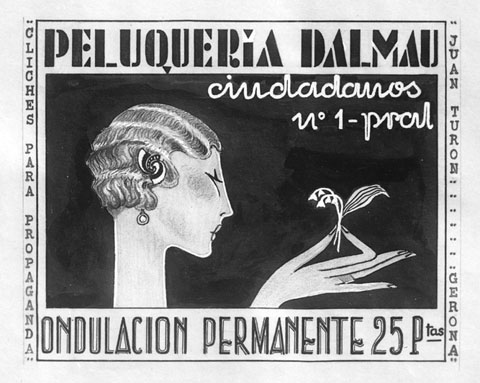 Cartell publicitari de la 'Peluquería Dalmau', al carrer Ciutadans n6uacute;mero 1. 1931