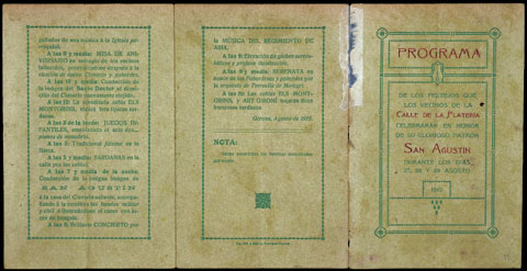 Programa de Festes de Sant Agustí dels veïns del carrer Argenteria de Girona durant els dies 27, 28 i 29 d'agost de 1910