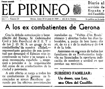 Publicació del diari 'El Pirineo'. 26/06/1939