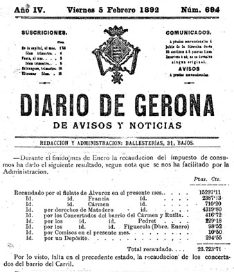 Recaptaci&oacute; dels burots de Girona el gener de 1892