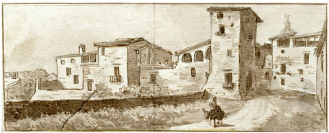 La pla&ccedil;a de Sant Dom&egrave;nec amb la Torre Rufina