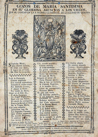 Goigs de l'Assumpci&oacute; a la catedral de Girona. Ca. 1730