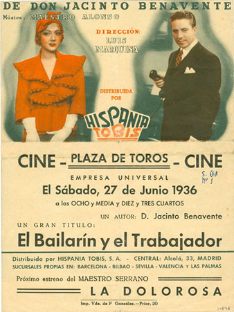 Cinema a la Pla&ccedil;a de Toros. D&iacute;ptic publicitari. 1936