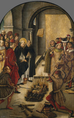 Disputa entre Sant Domènec i els albigesos. Pintura de Pedro Berruguete