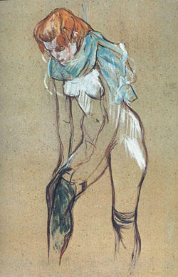 Femme enfilant son bas (1894). Guaix. 61,5 × 44,5 cm