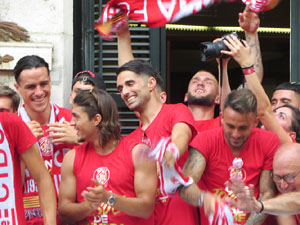 Ascens del Girona FC i el Bàsquet Girona. Rebuda a la plaça del Vi