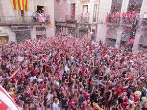 Ascens del Girona FC i el Bàsquet Girona. Rebuda a la plaça del Vi