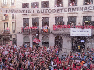 Ascens del Girona FC i el Bàsquet Girona. Rebuda a la plaça del Vi