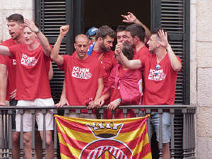 Ascens del Girona FC i el Bàsquet Girona. Rebuda a la plaça del Vi