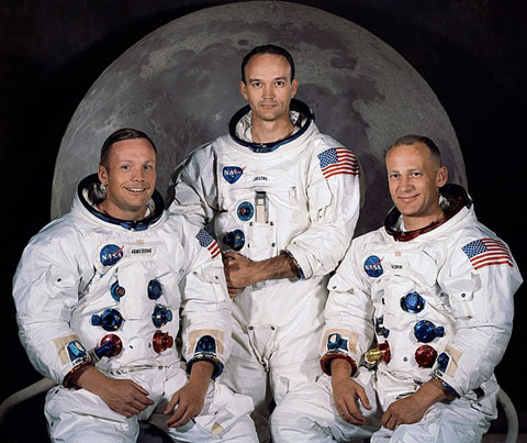 Tripulació del 'Apollo 11'. D'esquerra a dreta: Neil Armstrong, Michael Collins, Buzz Aldrin