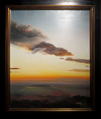 El pas de la tramuntana, 1987. Un cel de núvols esparracats i ensangonats, venint d'una batalla que han perdut amb el vent. 100 x 81