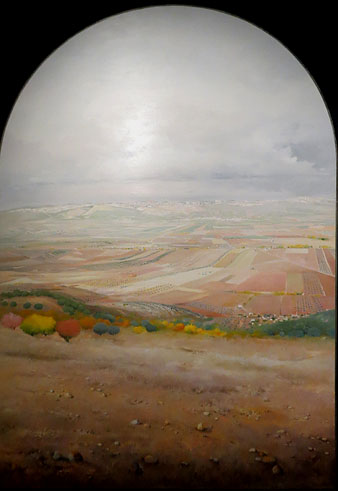 Natzaret, 2000. Fes del Petit Hermon i la plana d'Esdraló; a baix a la dreta, el poble de Naïm. 300 x 200