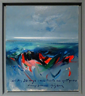 50 anys, 1993. Quadre d'auto-felicitació de l'artista. 41 x 33