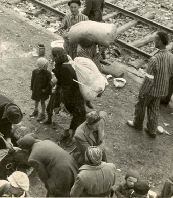 Jueus arribant a la rampa d'Auschwitz II-Birkenau, maig de 1944